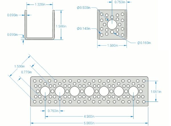 Canal De Aluminio Perforado de 15.2 cm