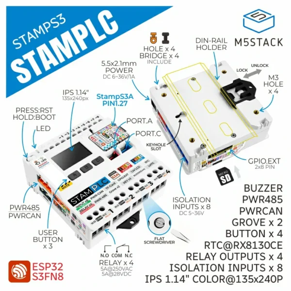 M5Stamp PLC controlador industrial con ESP32S3 - Image 2